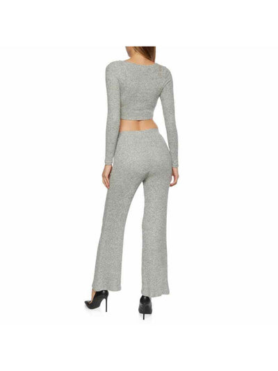 ALMOST FAMOUS Womens Gray Ribbed Elastic Waist Lounge Heather Flare Pants M