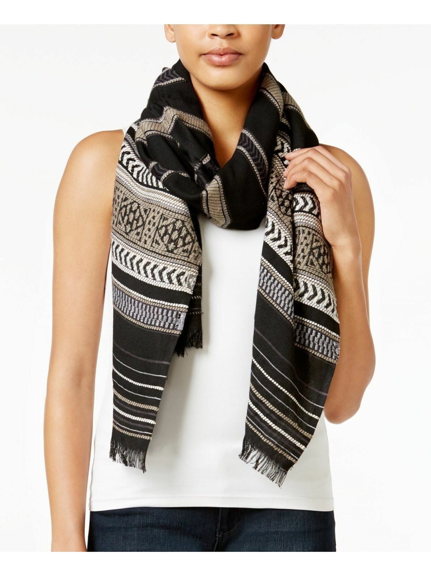 INC Womens Black Lightweight Scarf