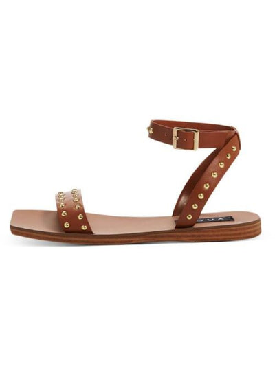 INC Womens Brown Adjustable Studded Ankle Strap Sophy Square Toe Wedge Buckle Leather Gladiator Sandles 5 M