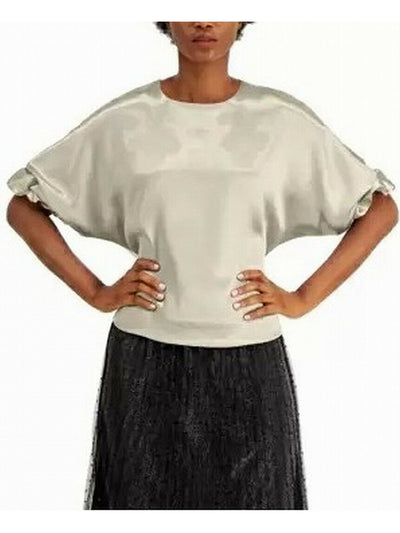 ALFANI Womens Ivory Zippered Dolman Dolman Sleeve Scoop Neck Wear To Work Blouse M