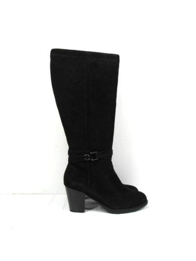 GIANI BERNINI Womens Black Slip Resistant Buckle Accent Cushioned Arch Support Rozario Almond Toe Block Heel Zip-Up Leather Dress Boots Shoes 6.5 M
