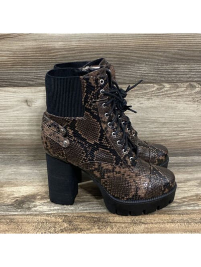 CHARLES BY CHARLES DAVID Womens Gray Snake Lace 1" Platform Stretch Lug Sole Wyatt Round Toe Block Heel Zip-Up Booties 6.5 M