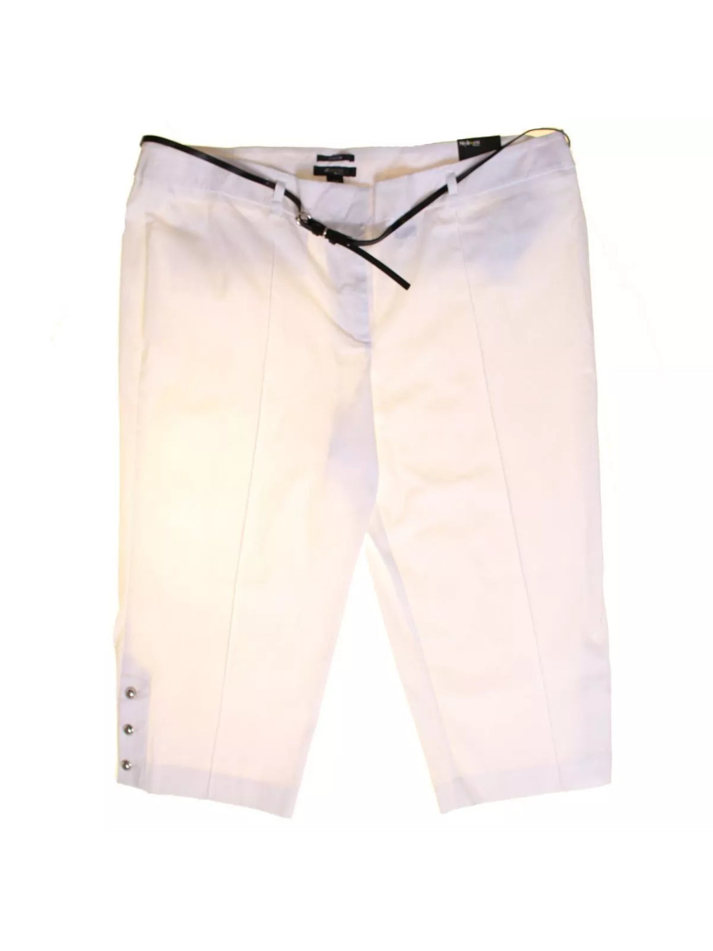 STYLE & COMPANY Womens White Zippered Belted Front Seam Button Hems Capri Pants 4