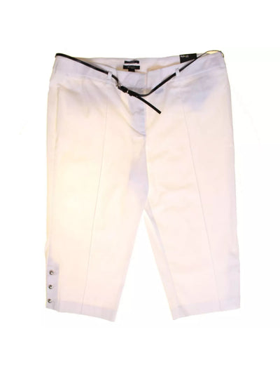 STYLE & COMPANY Womens White Zippered Belted Front Seam Button Hems Capri Pants 4
