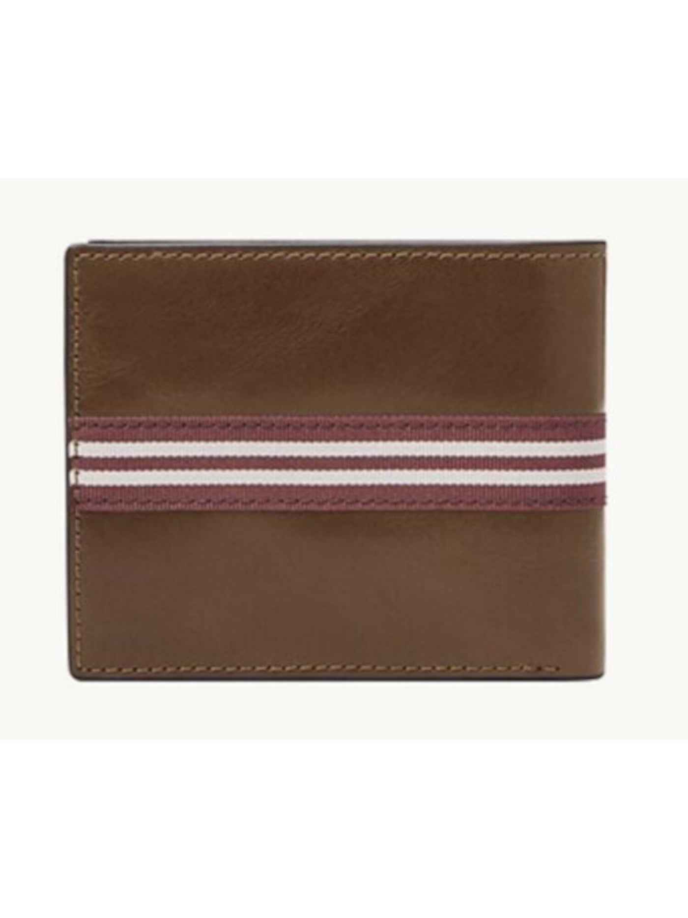 FOSSIL Men's Brown Jared Striped Leather Embossed Logo Bifold Wallet