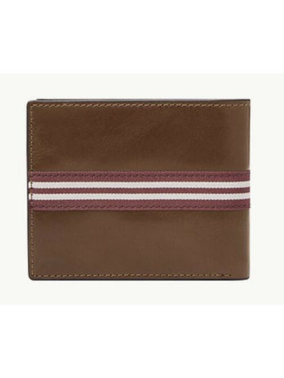 FOSSIL Men's Brown Jared Striped Leather Embossed Logo Bifold Wallet