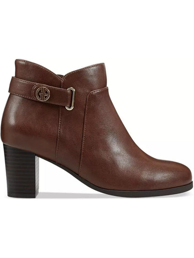 GIANI BERNINI Womens Brown Logo Hardware Strap Detail Cushioned Slip Resistant Artemyss Round Toe Block Heel Zip-Up Heeled Boots 11 M