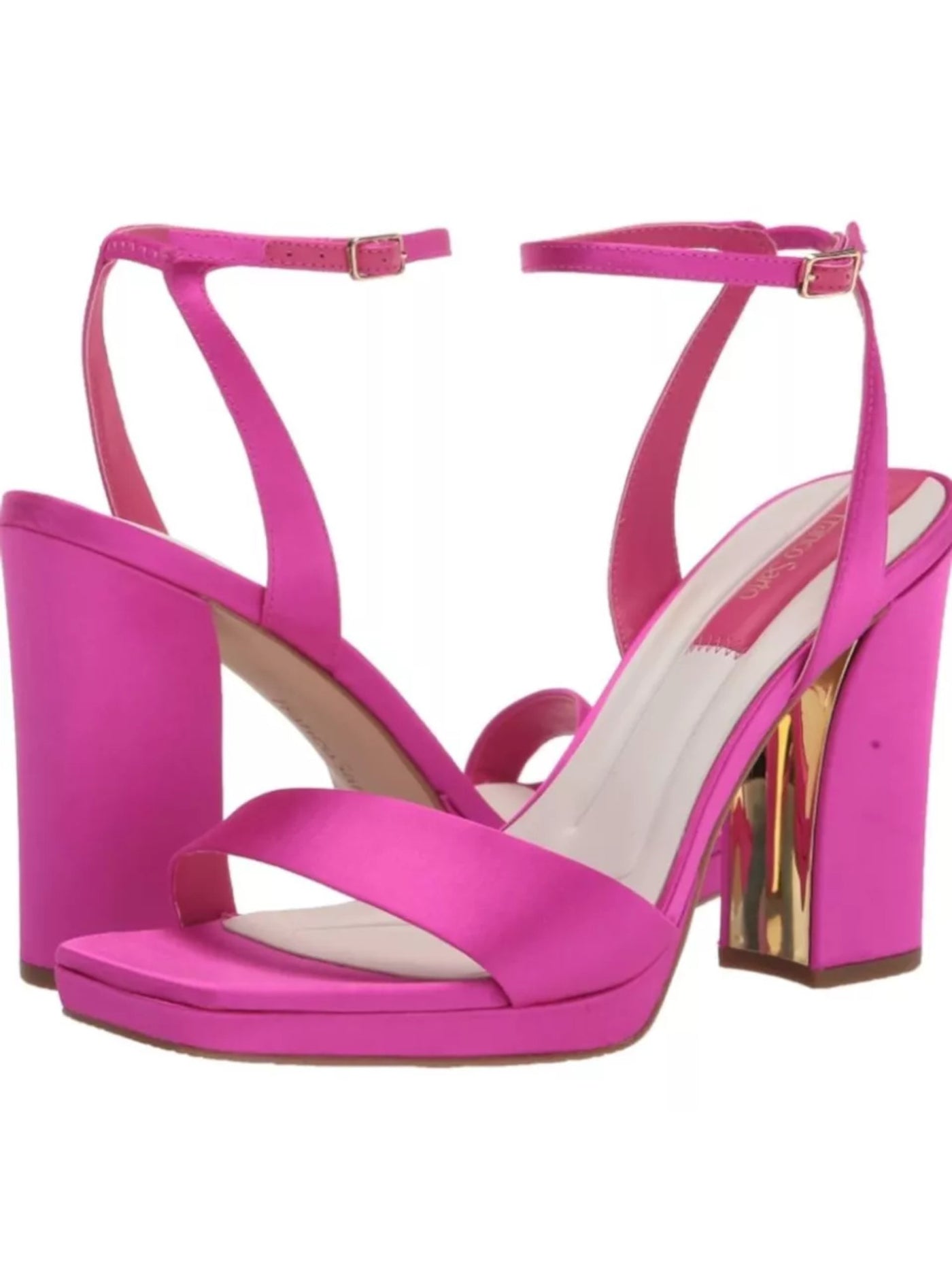 FRANCO SARTO Womens Pink Padded Adjustable Ankle Strap Daffy Square Toe Block Heel Buckle Dress Heeled Sandal 8.5 M