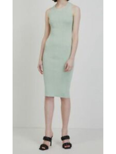 GUESS Womens Green Ribbed Crisscross Back Sleeveless Round Neck Knee Length Cocktail Body Con Dress XS