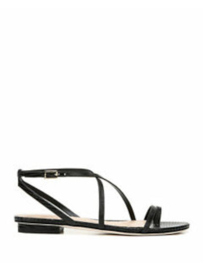 VIA SPIGA Womens Black Croc Toe-Loop Strappy Padded Calandre Round Toe Buckle Leather Slingback Sandal 6.5 M