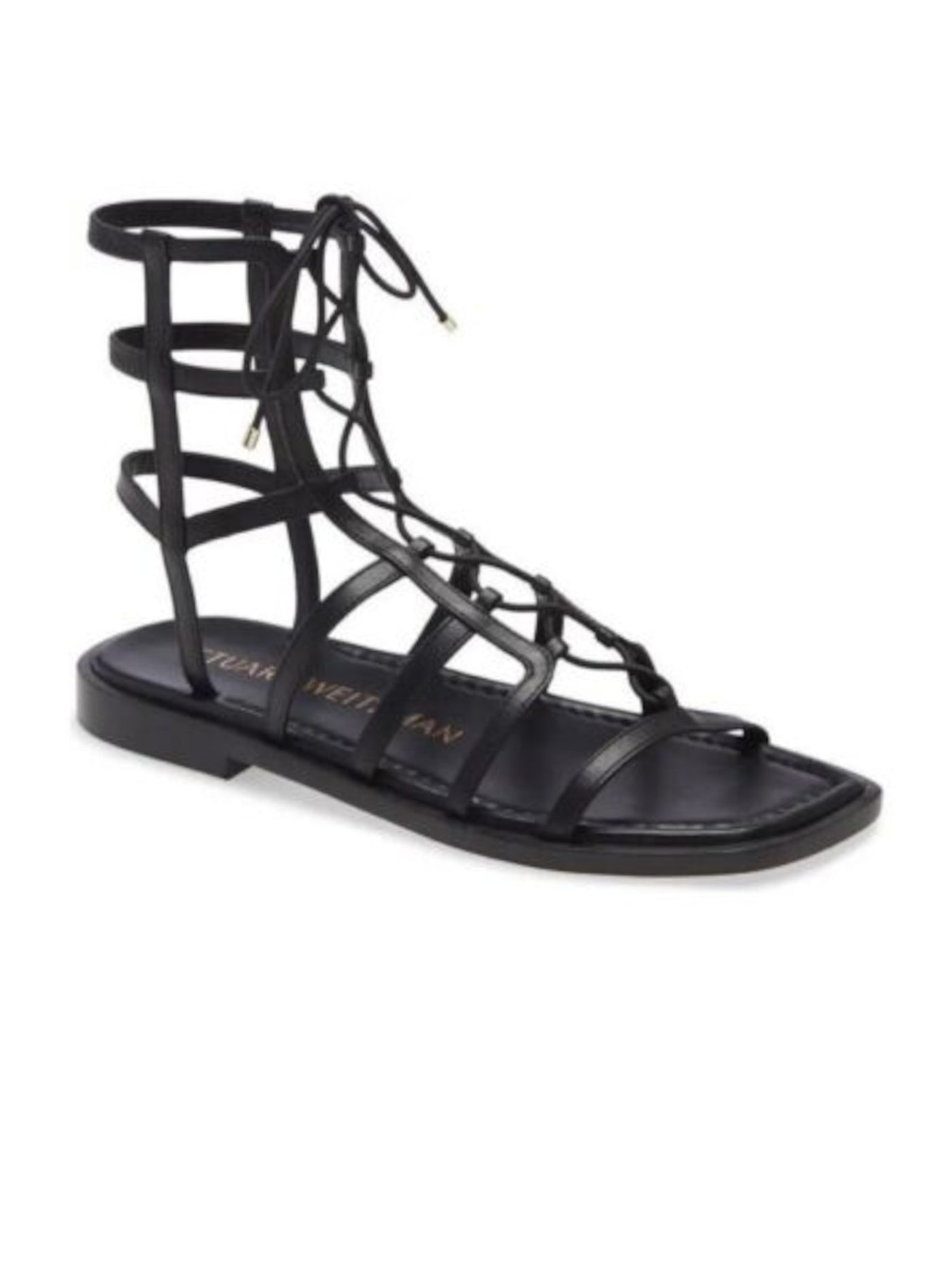 STUART WEITZMAN Womens Black Padded Strappy Kora Square Toe Block Heel Lace-Up Leather Gladiator Sandals Shoes 5.5 B