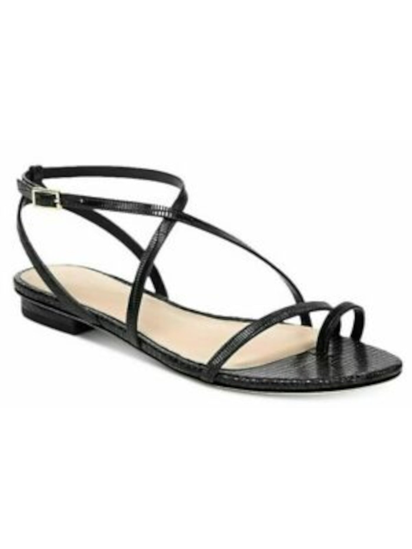 VIA SPIGA Womens Black Croc Toe-Loop Strappy Padded Calandre Round Toe Buckle Leather Slingback Sandal 6.5 M