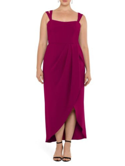 XSCAPE Womens Purple Slitted Sleeveless Scoop Neck Maxi Evening Sheath Dress 2