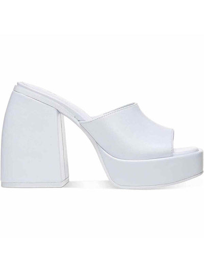 BAR III Womens White 1-1/2" Platform Padded Goring Nessa Square Toe Sculpted Heel Slip On Heeled Sandal 8 M