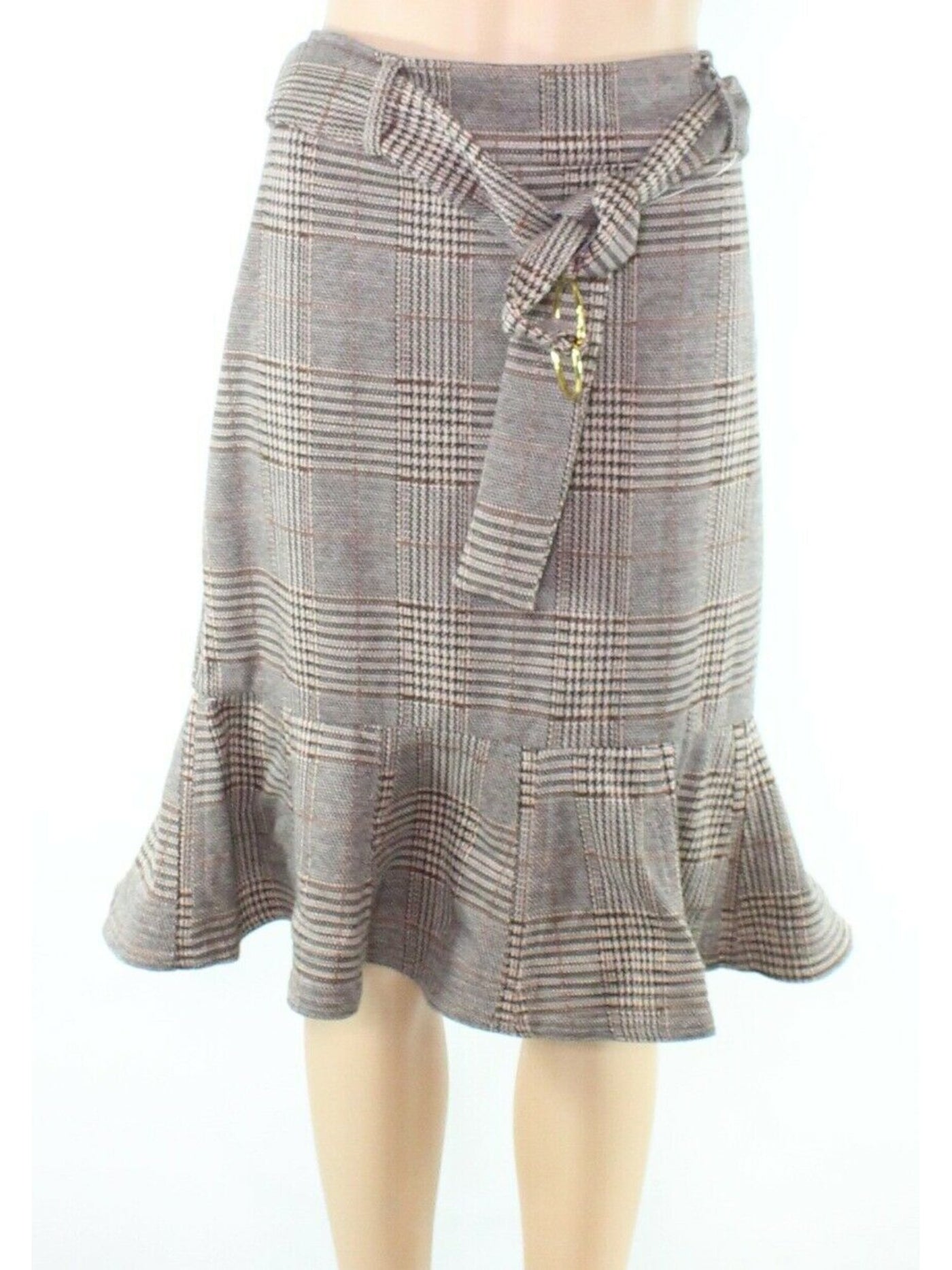 CALVIN KLEIN Womens Brown Belted Zippered Knee Length Wear To Work Peplum Skirt 6