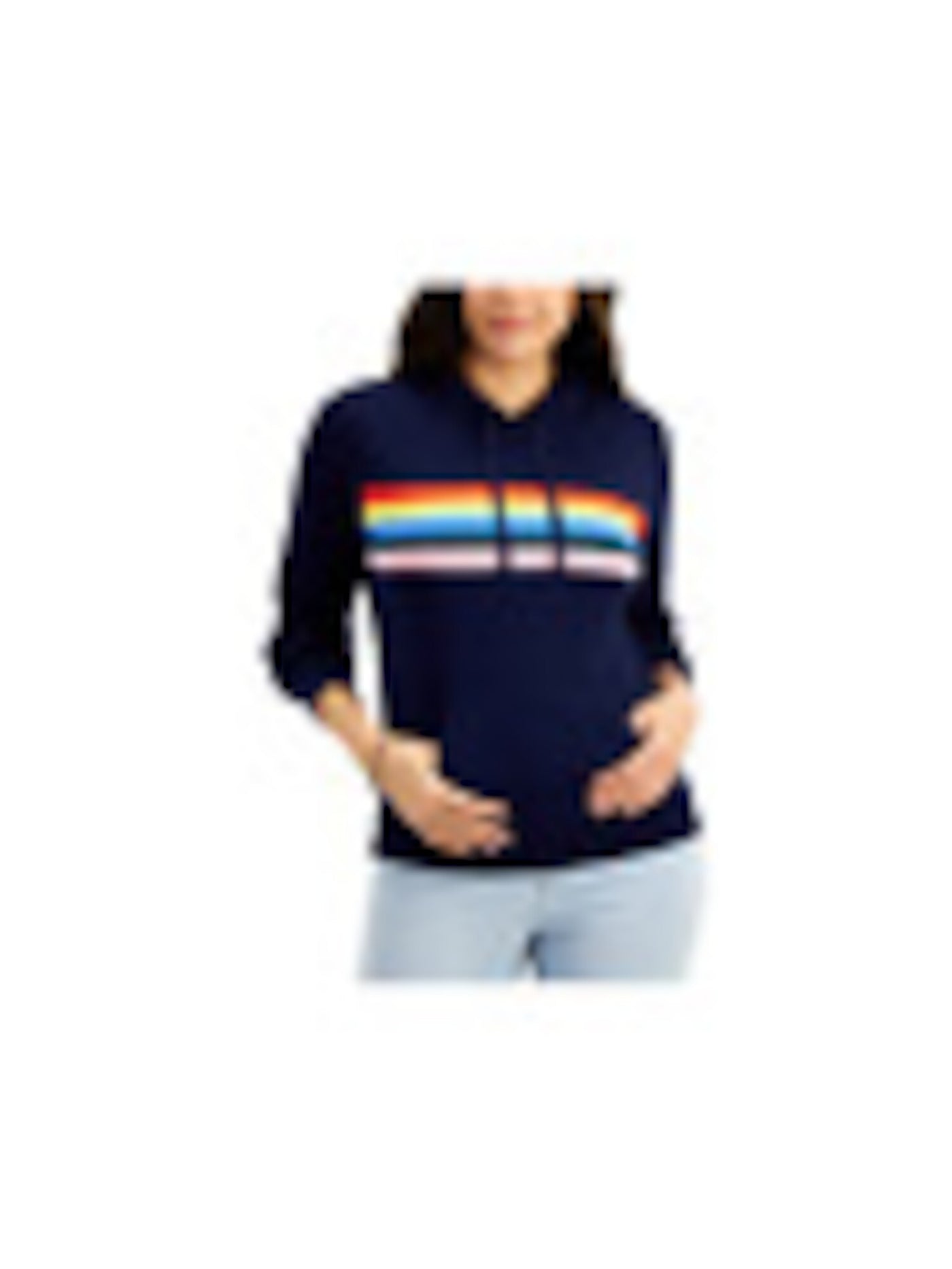 STYLE & COMPANY Womens Navy Striped Long Sleeve Hoodie Sweater Size: S