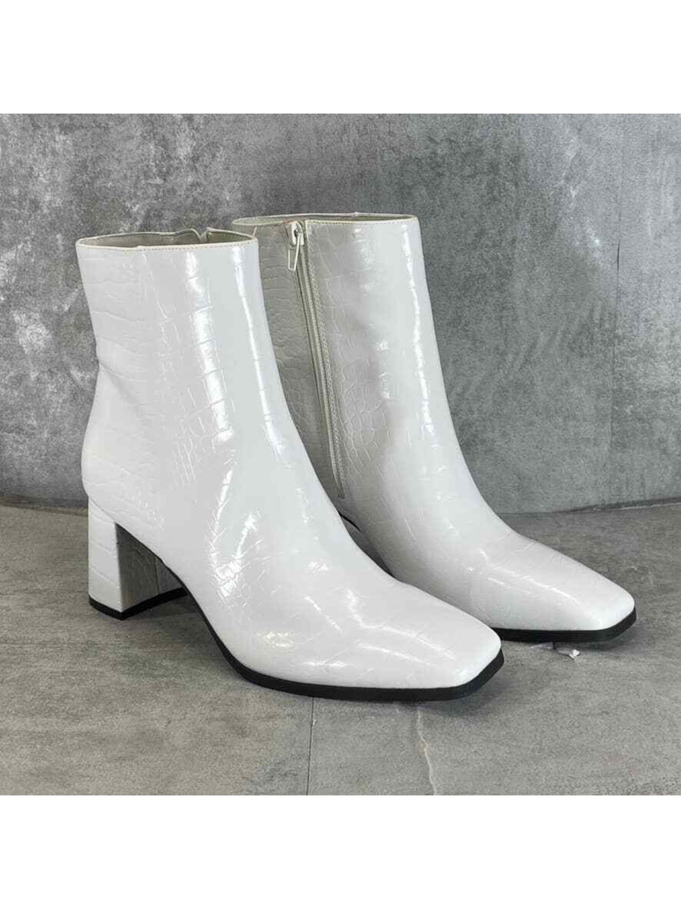 INC Womens White Cushioned Dasha Square Toe Block Heel Zip-Up Dress Booties 8.5 M