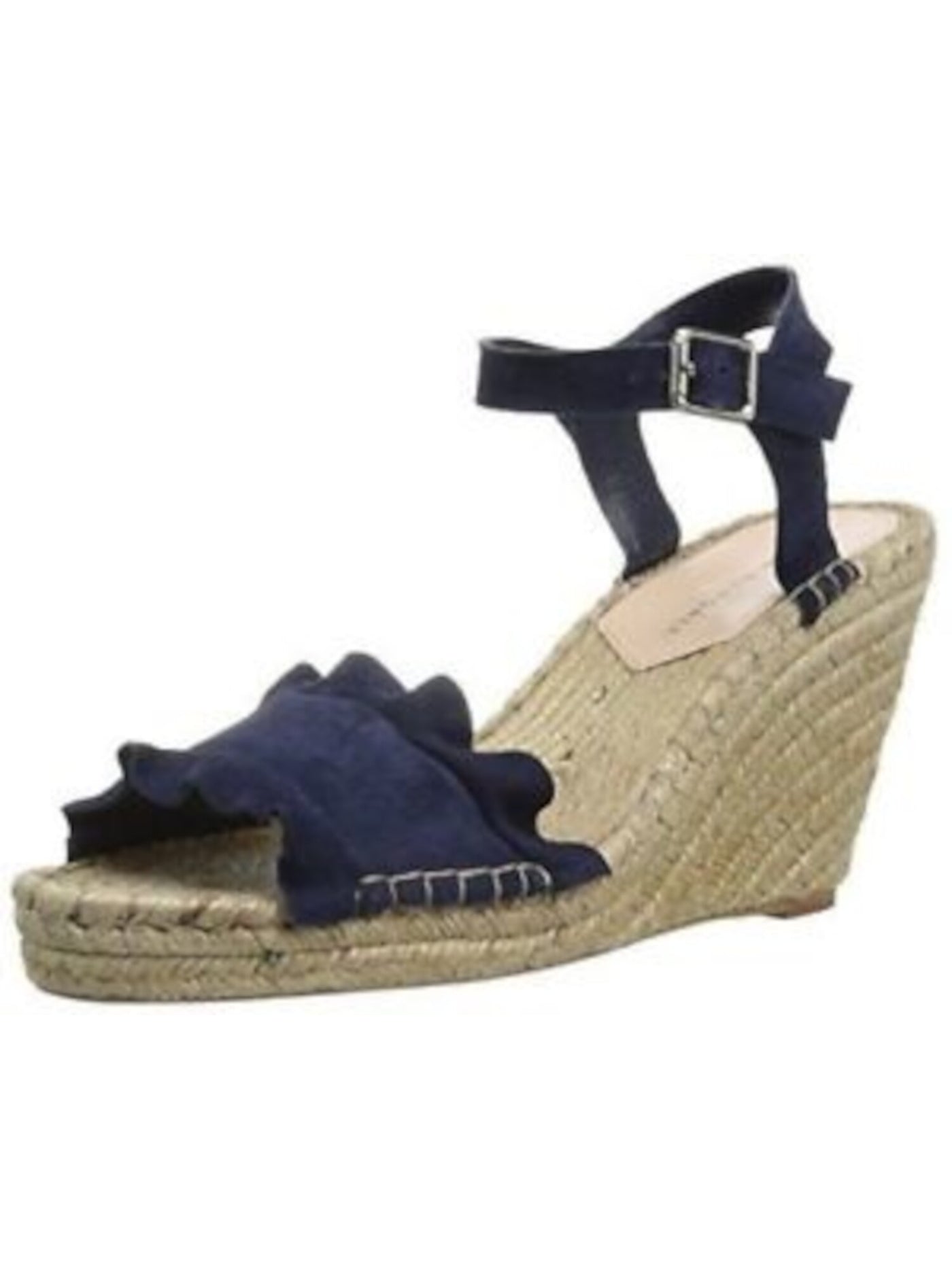 LOEFFLER RANDALL Womens Eclipse Navy 1" Platform Ankle Strap Ruffled Gabby Open Toe Wedge Buckle Suede Dress Espadrille Shoes 7.5