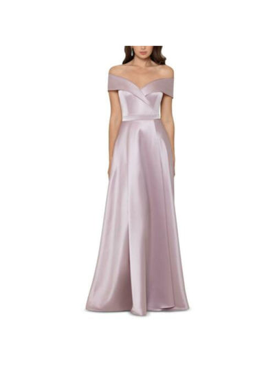 XSCAPE Womens Pink Slitted Zippered Ballgown Off Shoulder Full-Length Formal Fit + Flare Dress Petites 8P