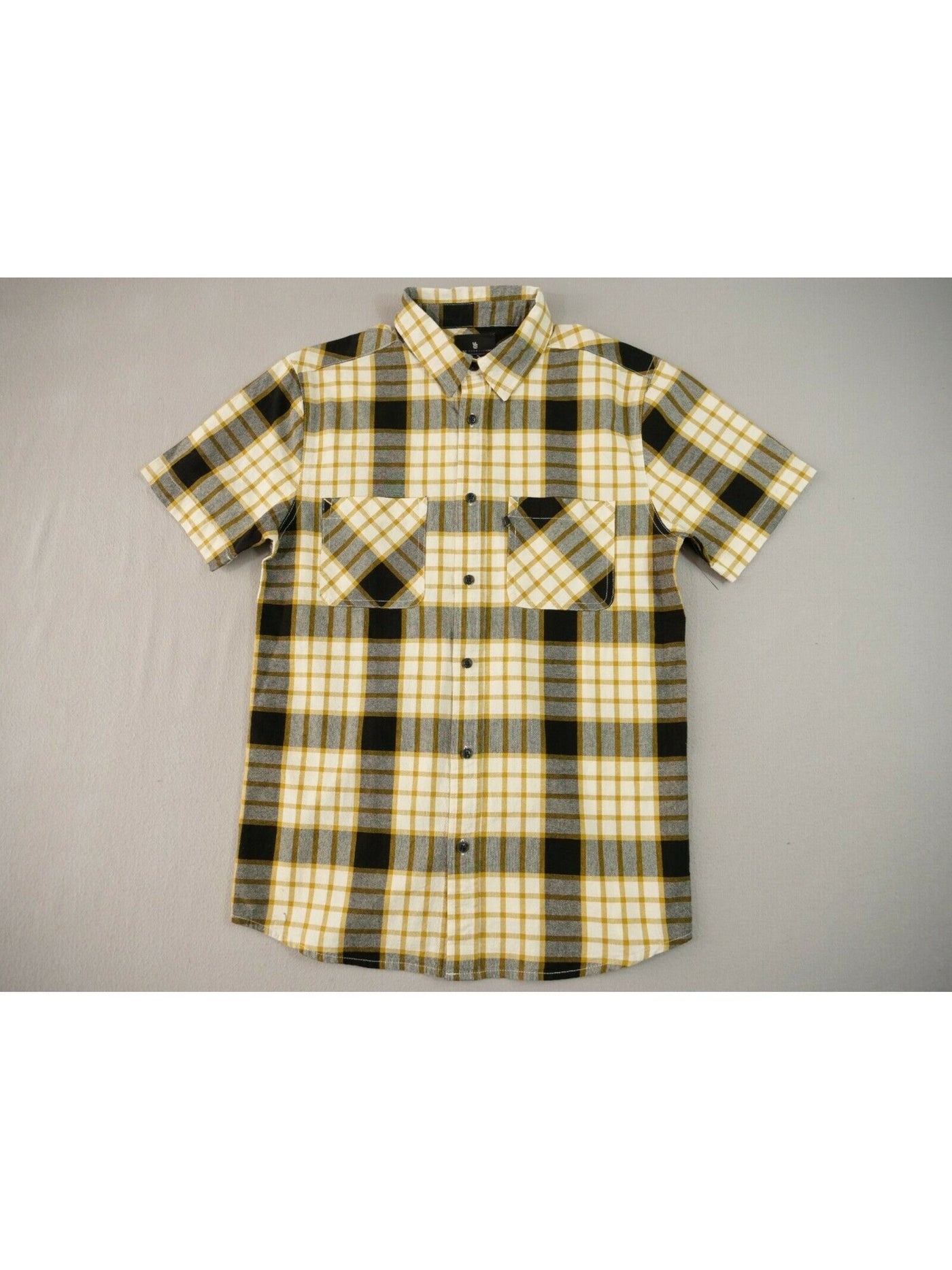 JUNK FOOD Mens Los Angeles Kaine Beige Pocket Plaid Short Sleeve Button Down Casual Shirt S