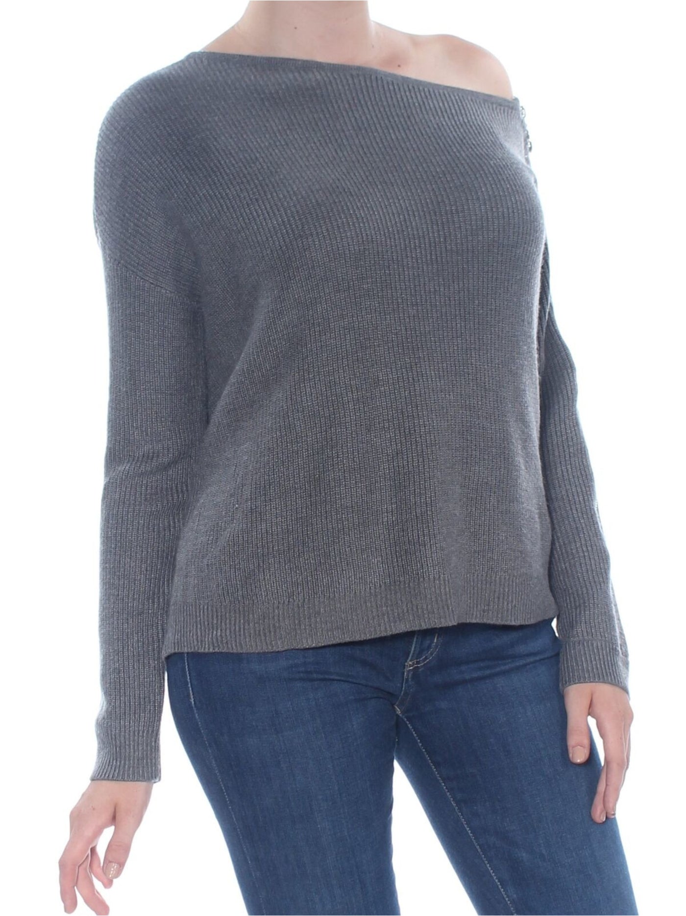 BAR III Womens Gray Cold Shoulder Long Sleeve Asymmetrical Neckline Sweater XXS