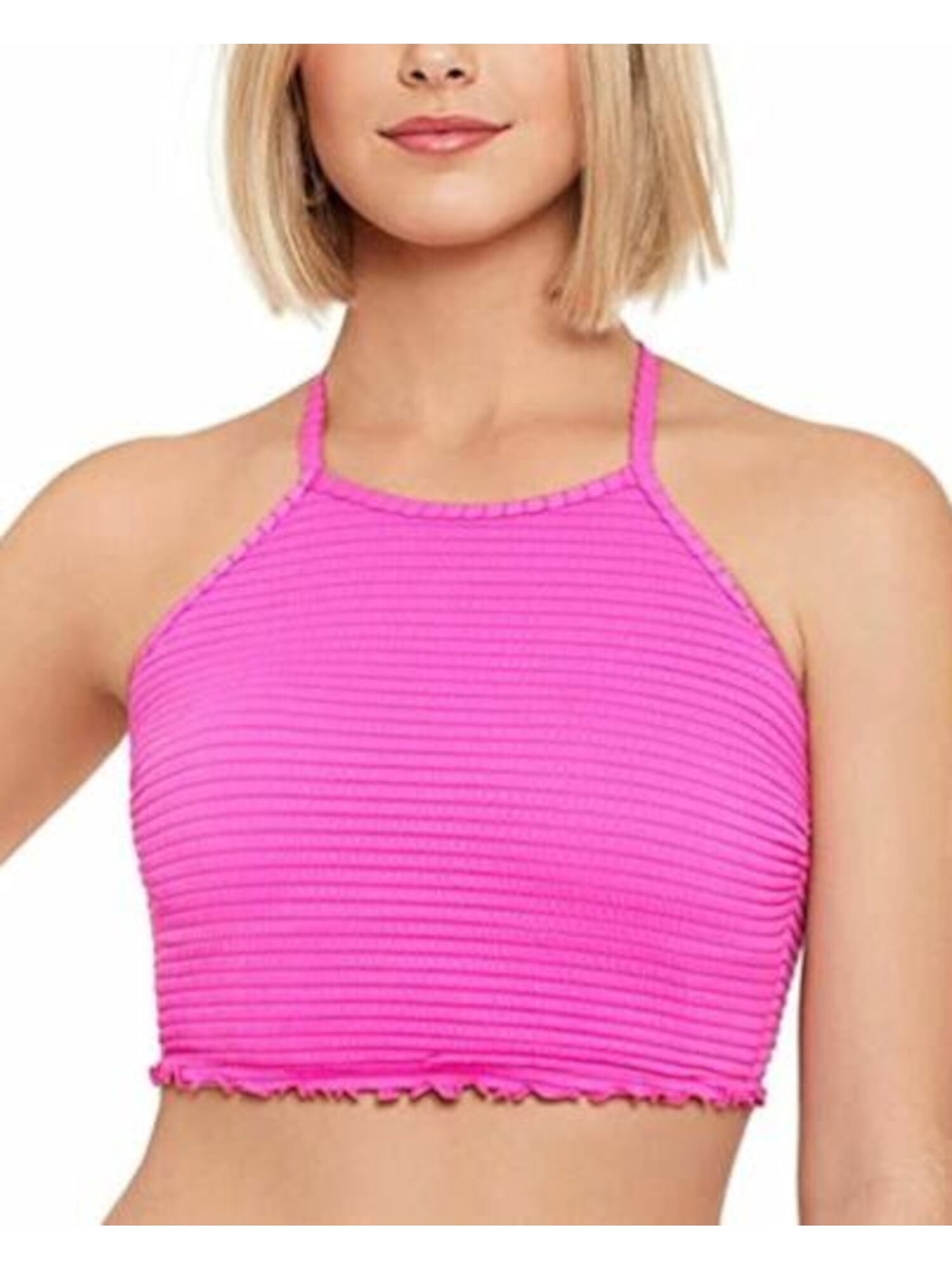 SALT + COVE Women's Pink Stretch Adjustable Smocked Halter Swimsuit Top XS