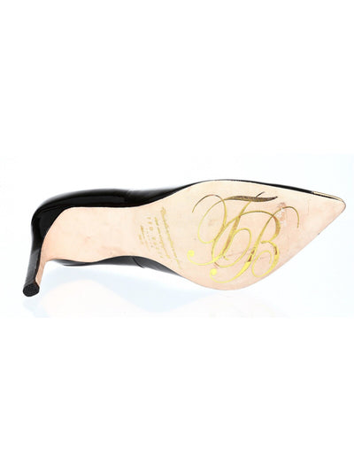 TED BAKER LONDON Womens Black Gold Accents At Toe And Heel Padded Metallic Neevo Pointed Toe Stiletto Slip On Leather Dress Pumps Shoes