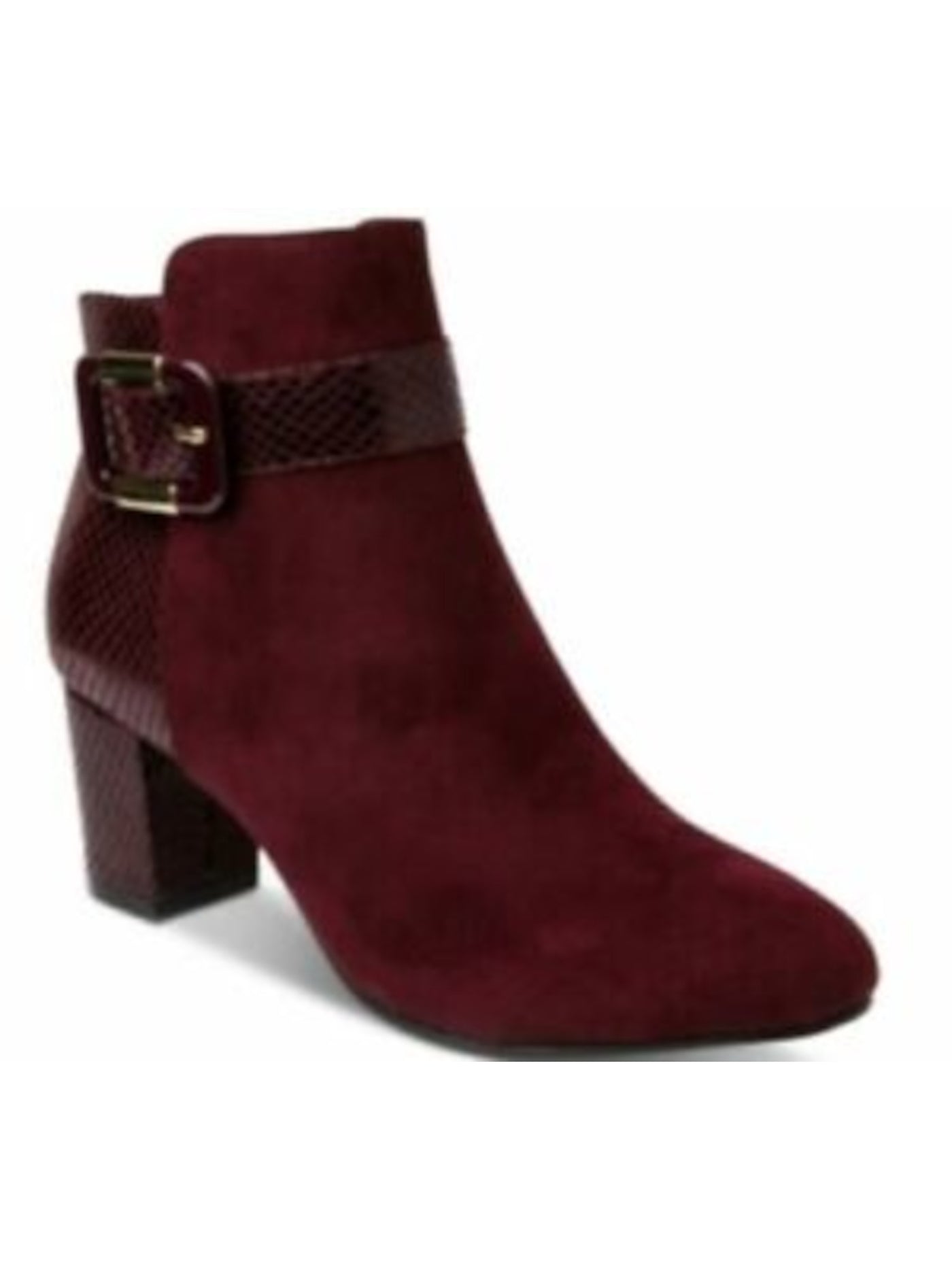 KAREN SCOTT Womens Burgundy Mixed Media Buckle Accent Padded Ivyy Almond Toe Block Heel Zip-Up Booties 9 W