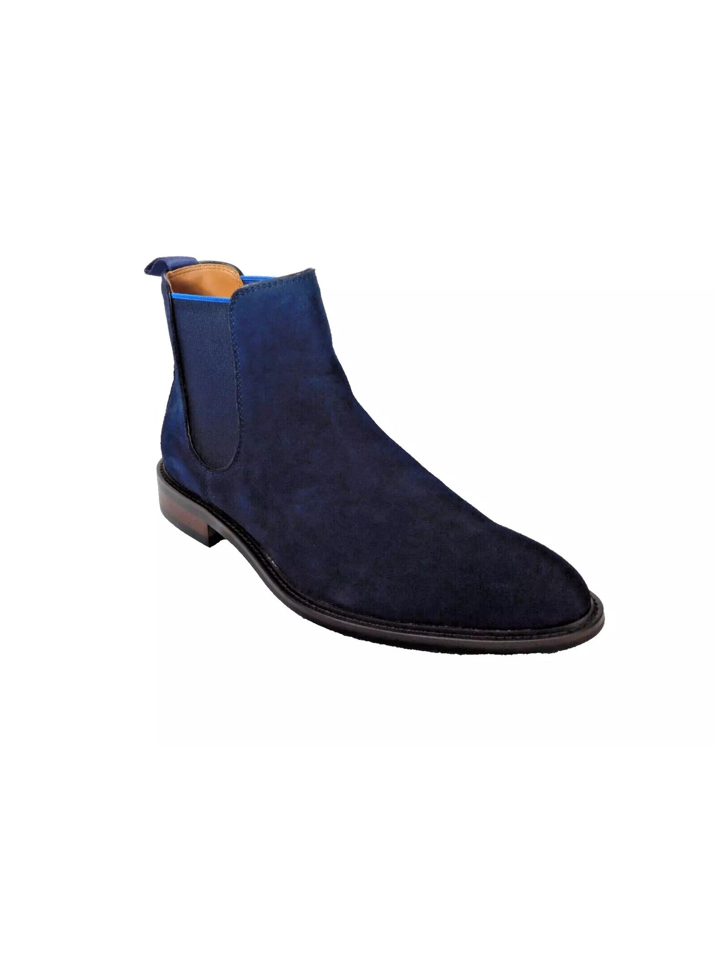 STEVE MADDEN Mens Navy Back Pull-Tab Goring Padded Bronn Almond Toe Block Heel Slip On Leather Chelsea Boot 11 M