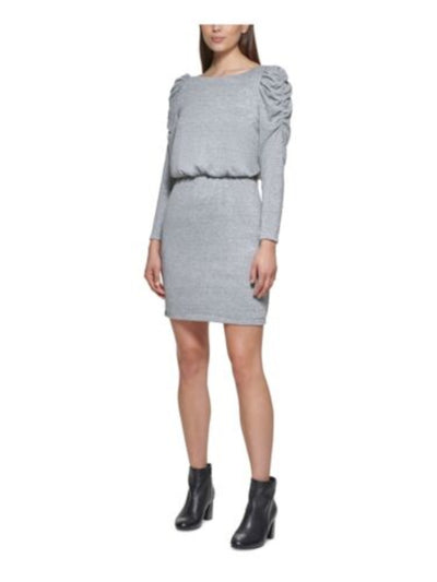 JESSICA HOWARD Womens Gray Metallic Lined Heather Pouf Sleeve Scoop Neck Above The Knee Evening Blouson Dress Plus 22W