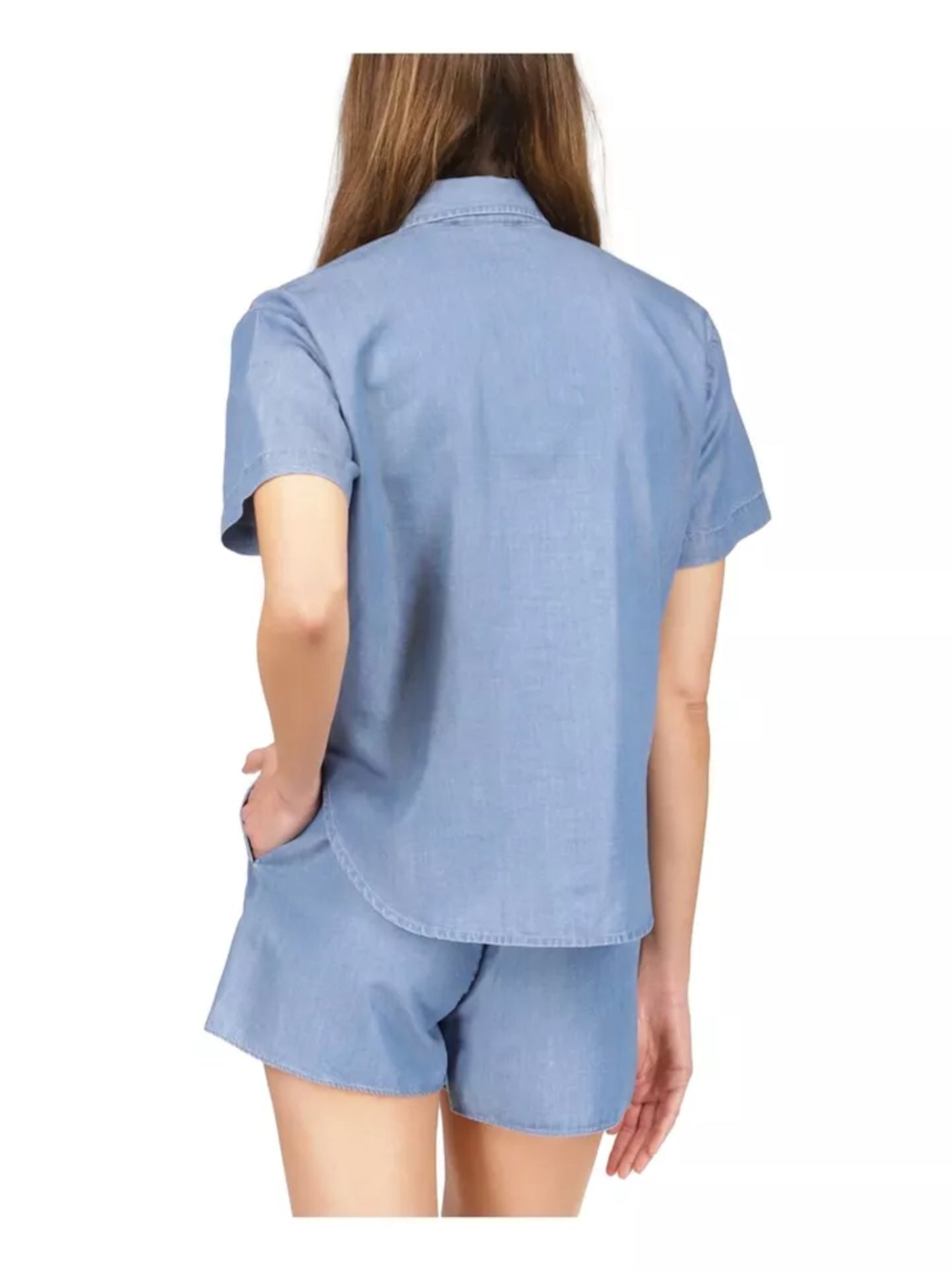 MICHAEL MICHAEL KORS Womens Blue Zippered 3/4 Sleeve Collared Top L
