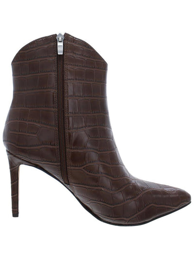 MARC FISHER Womens Brown Croc Embossed Comfort Revati Pointed Toe Stiletto Zip-Up Dress Booties 6 M