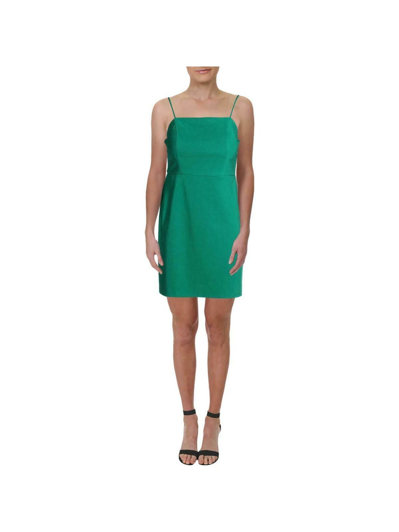 CRYSTAL DOLLS Womens Green Spaghetti Strap Square Neck Mini Cocktail Body Con Dress 13