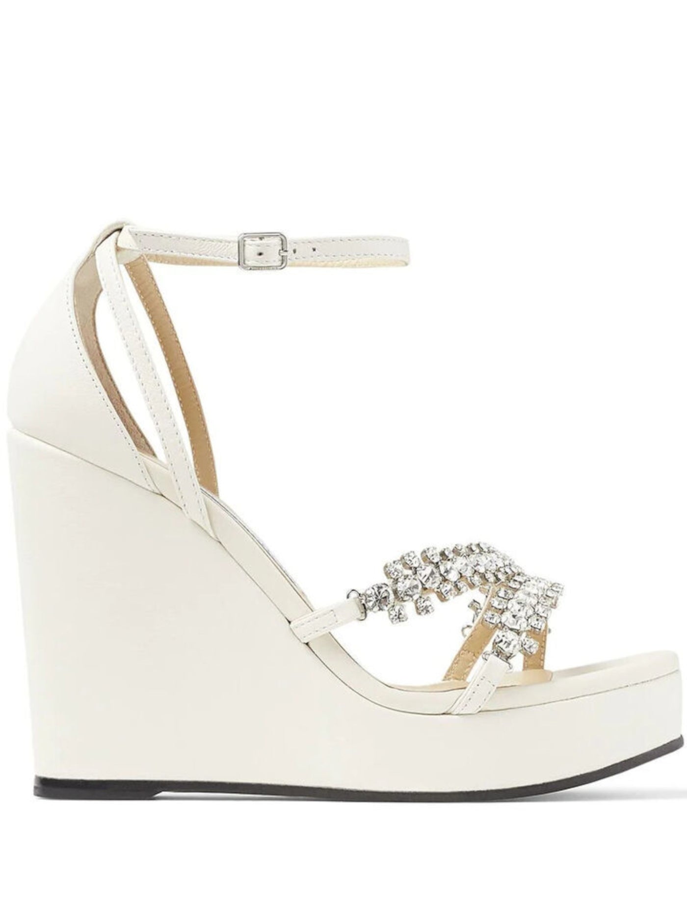 JIMMY CHOO Womens White 1" Platform Padded Embellished Ankle Strap Bing 120 Open Toe Wedge Buckle Leather Dress Heeled Sandal 36.5