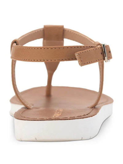 SUN STONE Womens Beige Snakeskin T-Strap 1/2 Heel Slip Resistant Adjustable Strap Kristi Round Toe Wedge Buckle Slingback Sandal 5.5 M