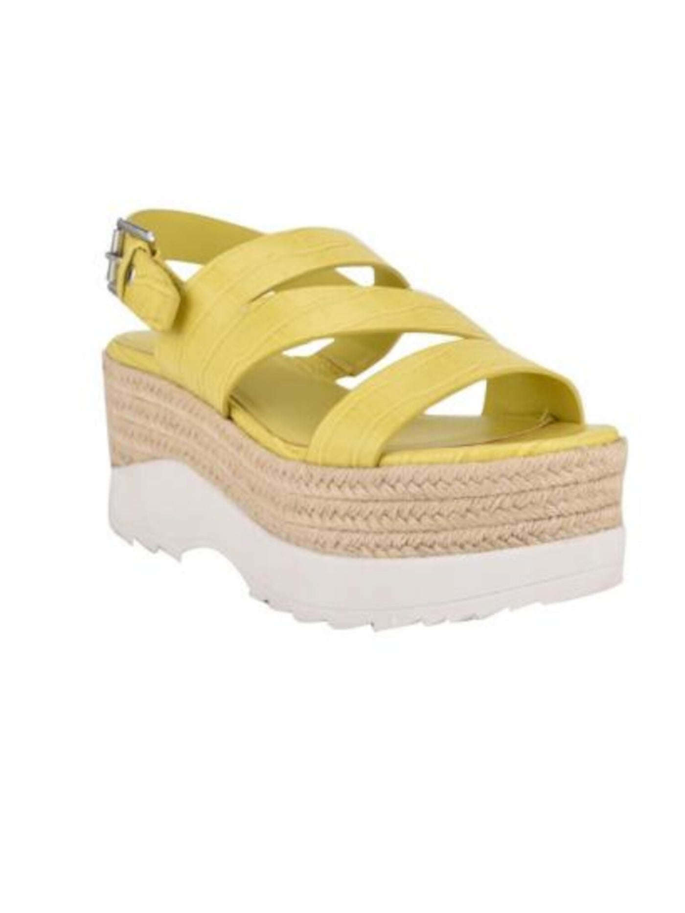 MARC FISHER Womens Yellow Mixed Media 2" Platform Adjustable Strap Zakiya Open Toe Wedge Buckle Espadrille Shoes 10 M