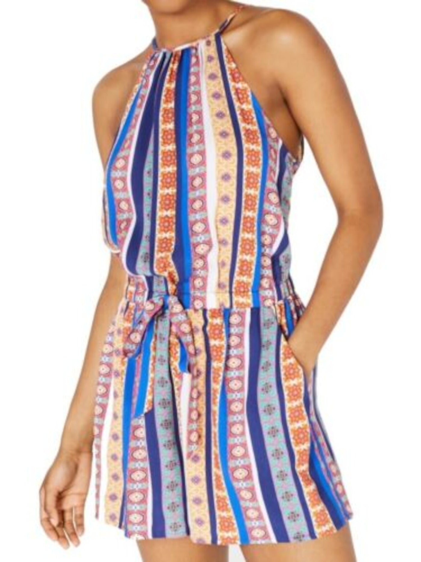 BEBOP Womens Purple Printed Sleeveless Halter Romper Size: XXS