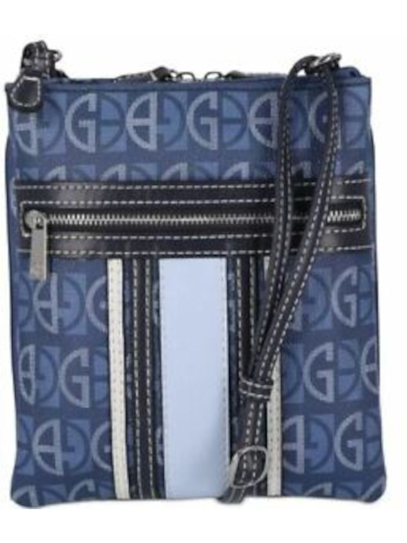 GIANI BERNINI Women's Navy Dasher Logo Polyester Center Stripes Adjustable Strap Crossbody Handbag Purse