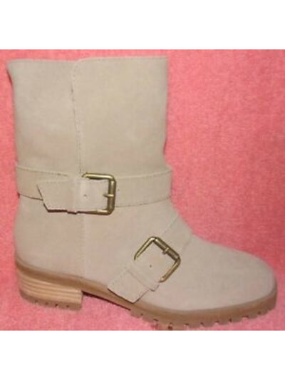 SPLENDID Womens Beige Padded Adjustable Strap Lug Sole Karlyn Round Toe Block Heel Leather Booties 6.5