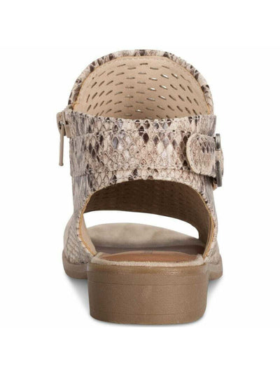 BARETRAPS Womens Beige Snake Print Cushioned Buckle Accent Scotlyn Open Toe Block Heel Zip-Up Flats Shoes 5