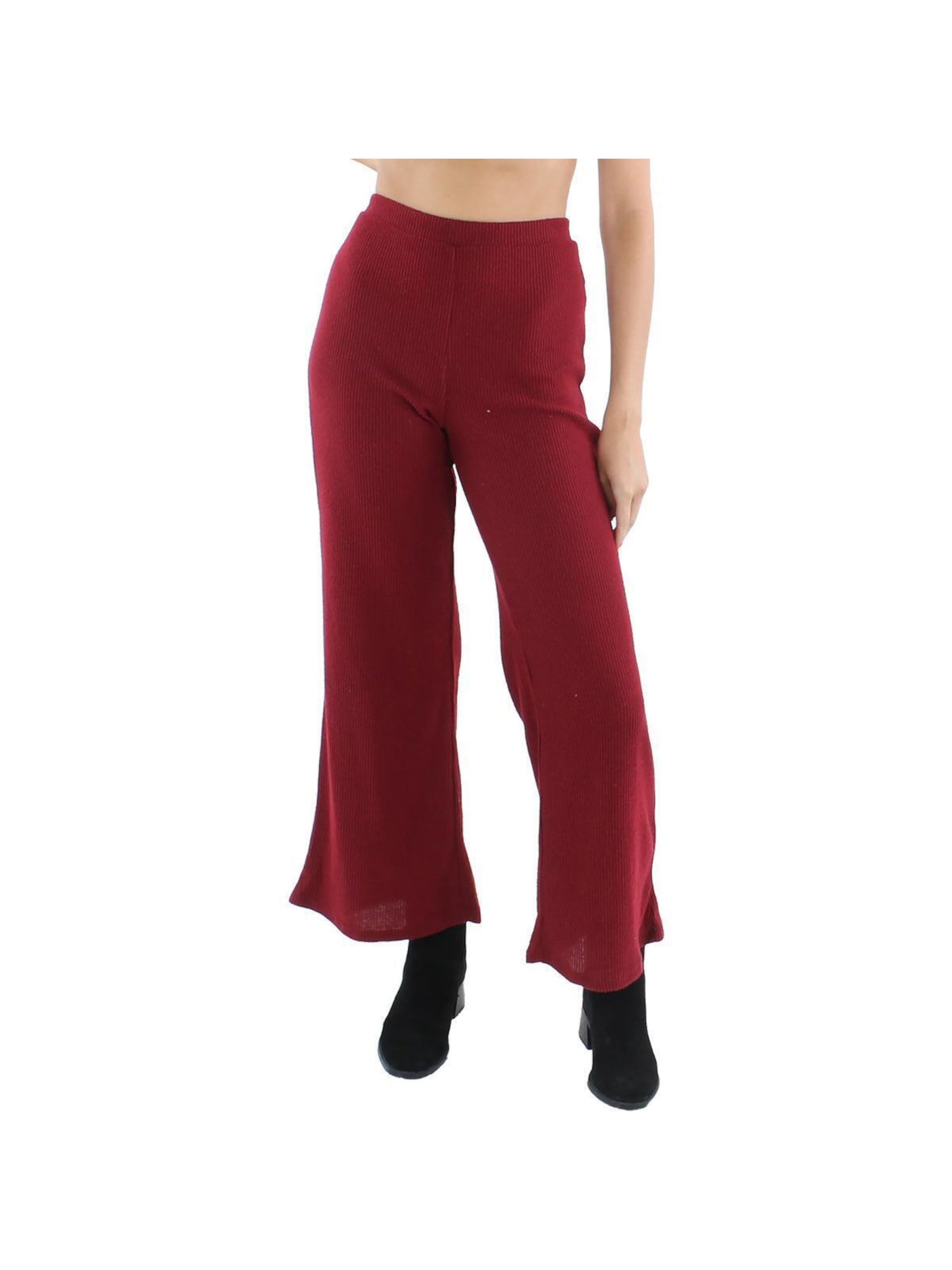 ALMOST FAMOUS Womens Red Ribbed Elastic Waist Pull-on Wide Leg Pants Juniors S