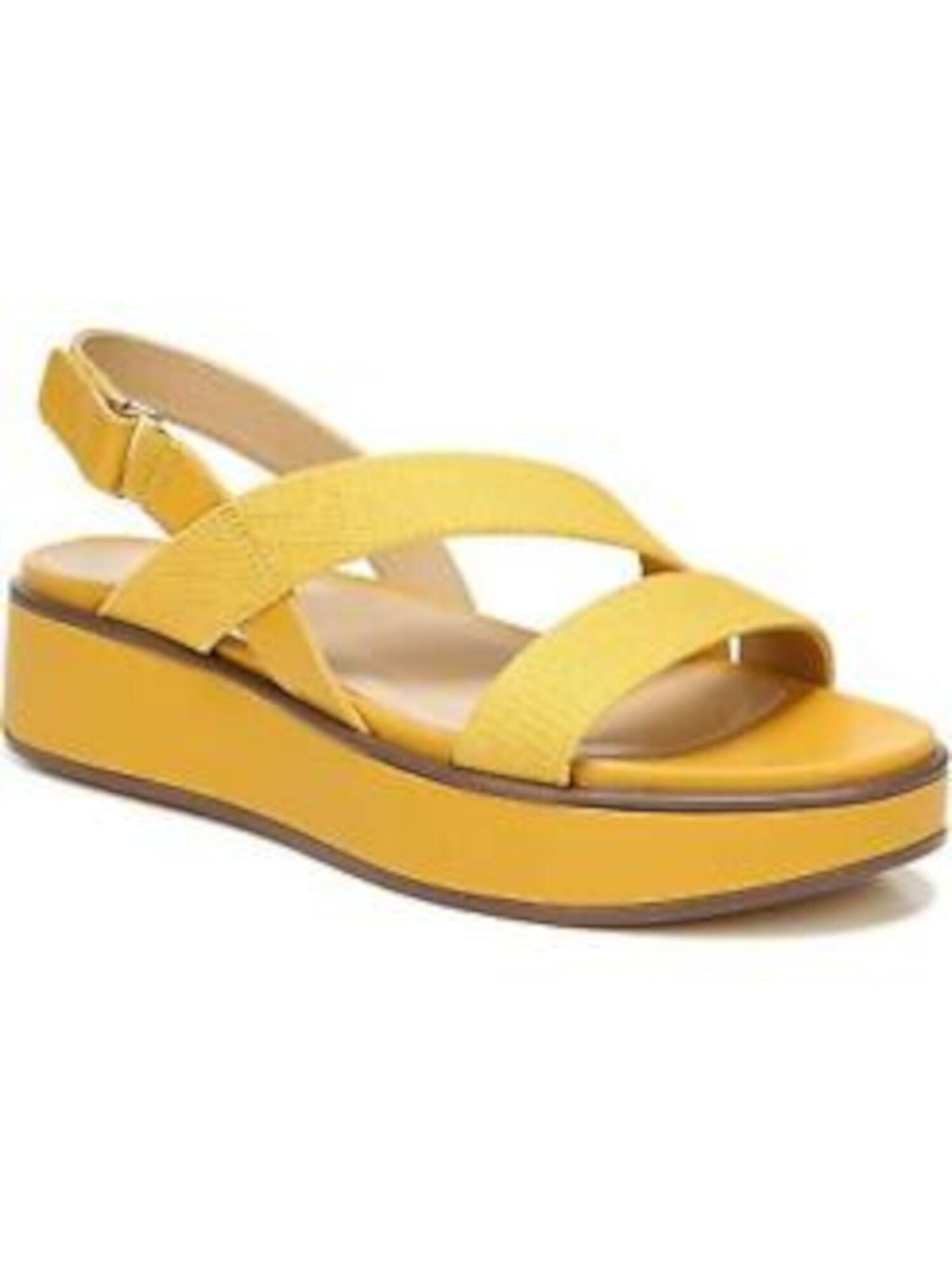 NATURALIZER Womens Yellow Ribbed Cushioned 1" Platform Stretch Strappy Charlize Round Toe Wedge Dress Sandals Shoes 8 M