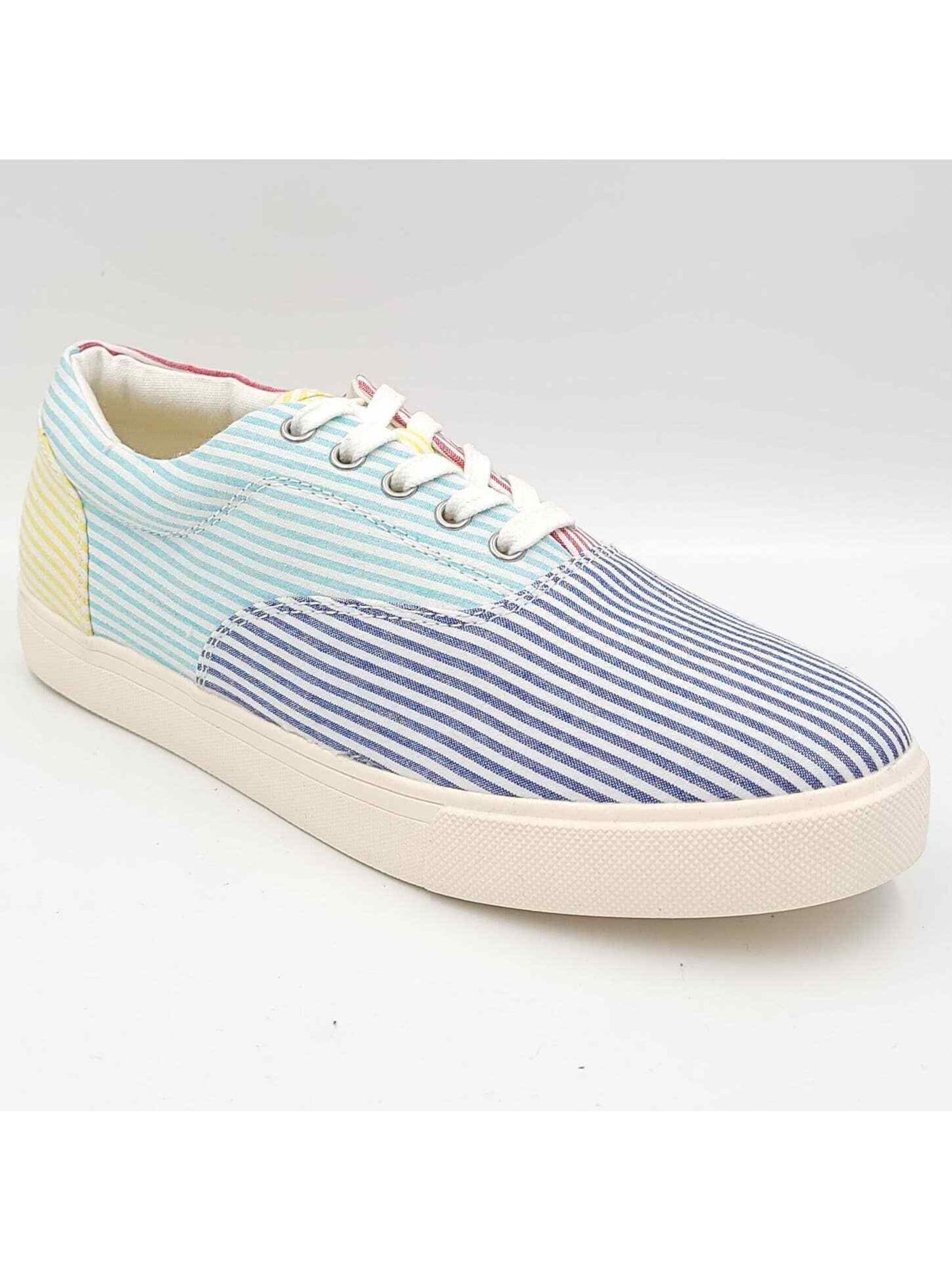 CLUBROOM Mens Beige Striped Color Block Padded Lance Round Toe Platform Lace-Up Sneakers Shoes 7.5 M