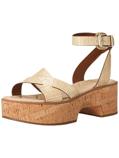 FRANCO SARTO Womens Sandy Beige Crocodile 1-1/2" Platform Ankle Strap Padded Sabello Round Toe Wedge Buckle Sandals Shoes 10 M