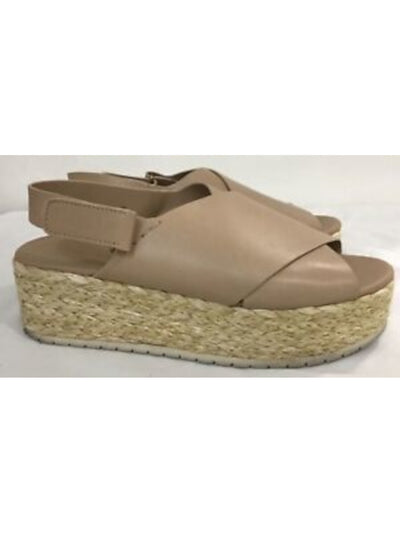 VINCE. Womens Beige 1-1/2" Platform Slingback Strap Padded Jesson Round Toe Wedge Leather Espadrille Shoes 9.5 M