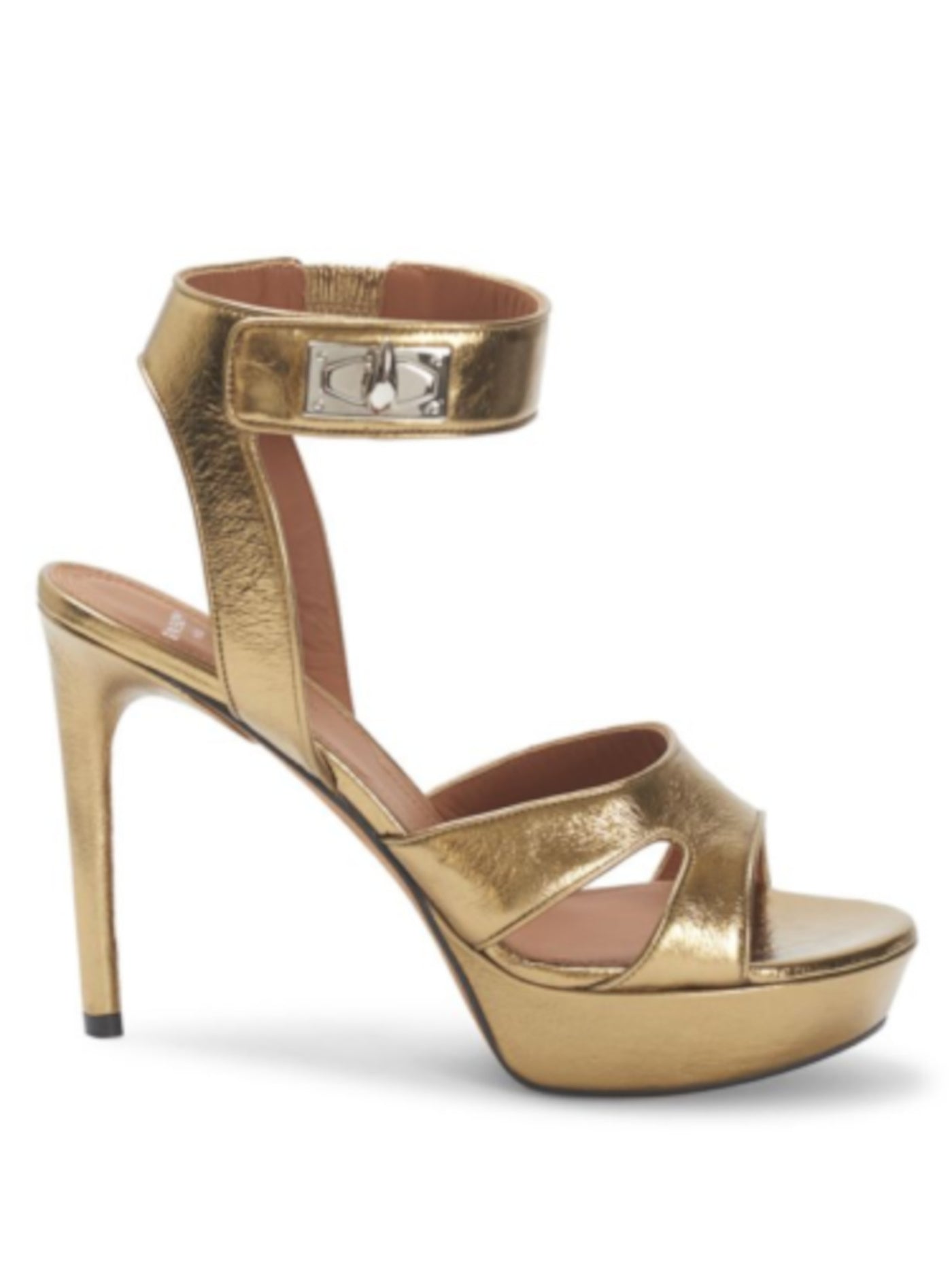 GIVENCHY Womens Gold 1-1/2" Platform Round Toe Stiletto Buckle Leather Dress Heeled