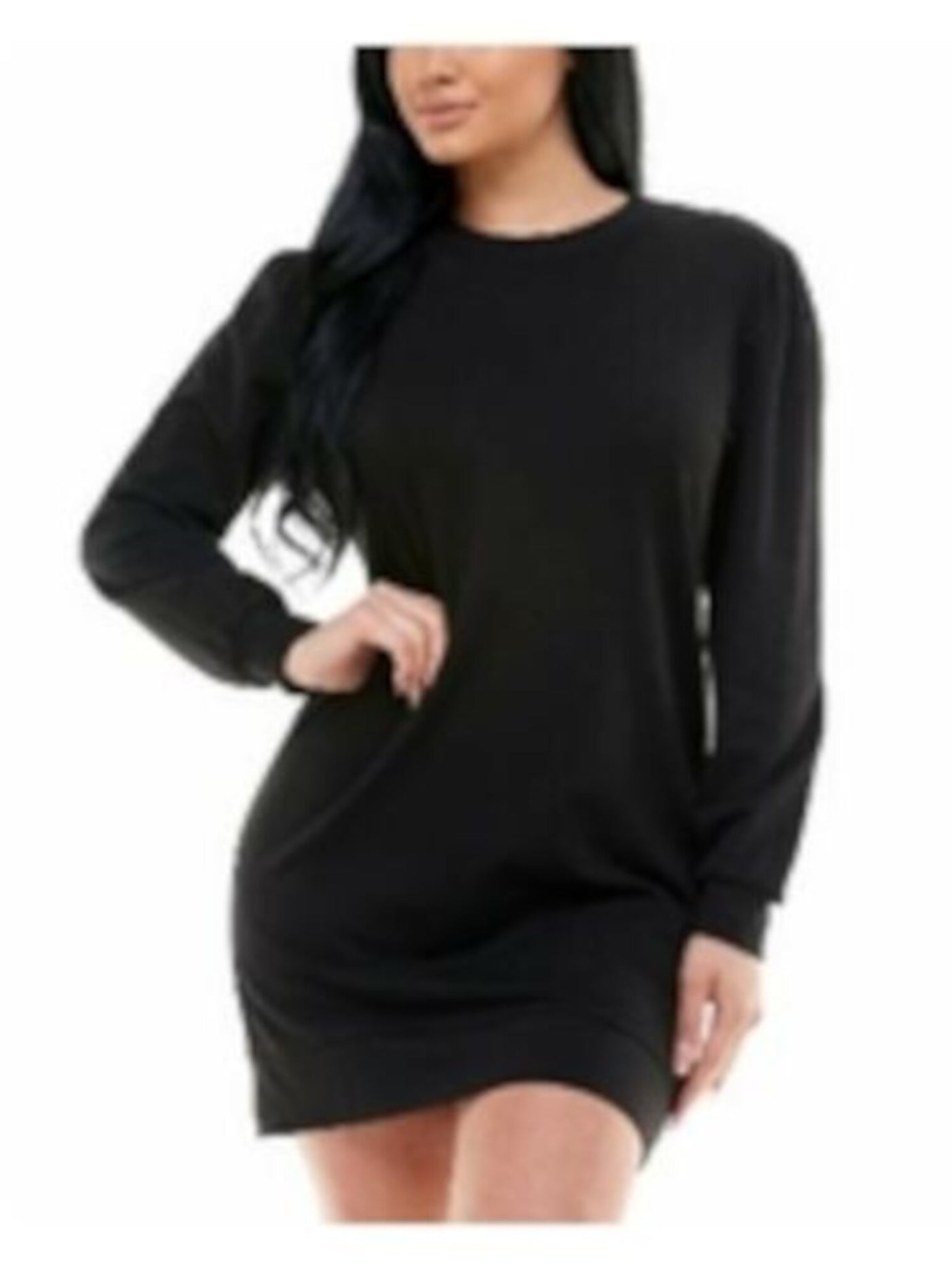 KINGSTON GREY Womens Black Long Sleeve Crew Neck Short Shift Dress Juniors L