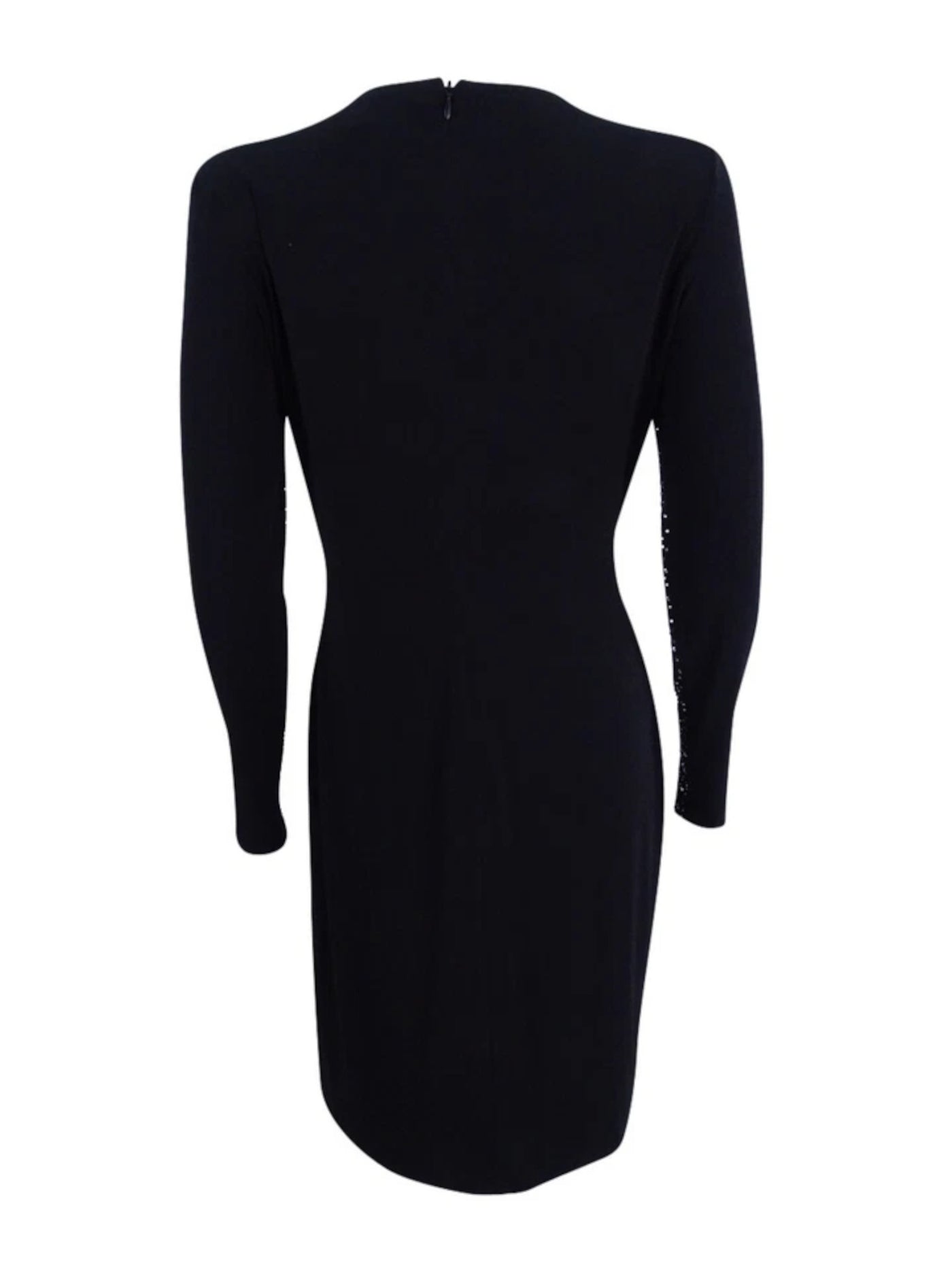 CALVIN KLEIN Womens Black Rhinestone Zippered Lined Stretch Long Sleeve Round Neck Above The Knee Evening Body Con Dress 12