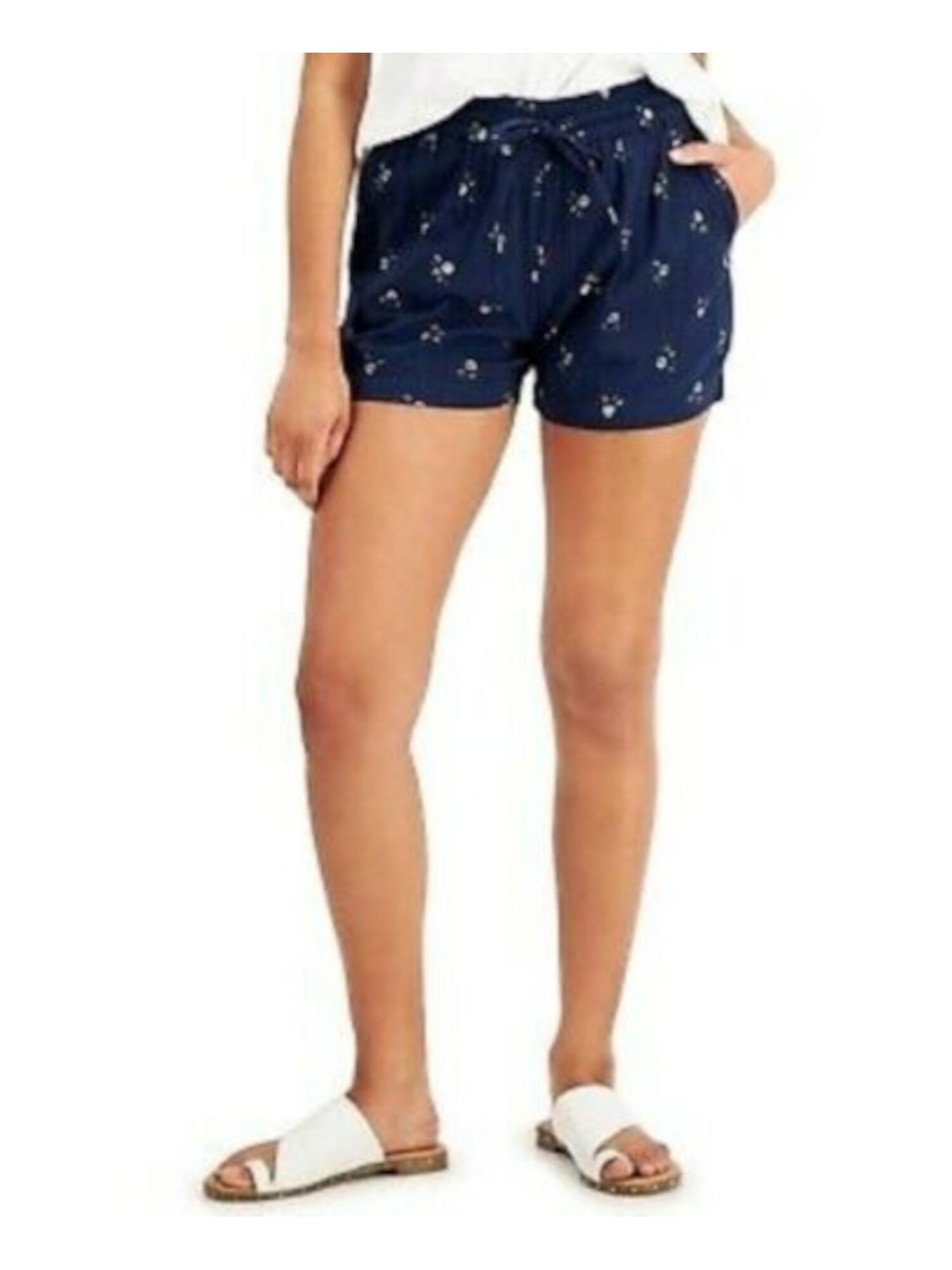 STYLE & COMPANY Womens Navy Stretch Textured Drawstring Waist Printed Shorts XL