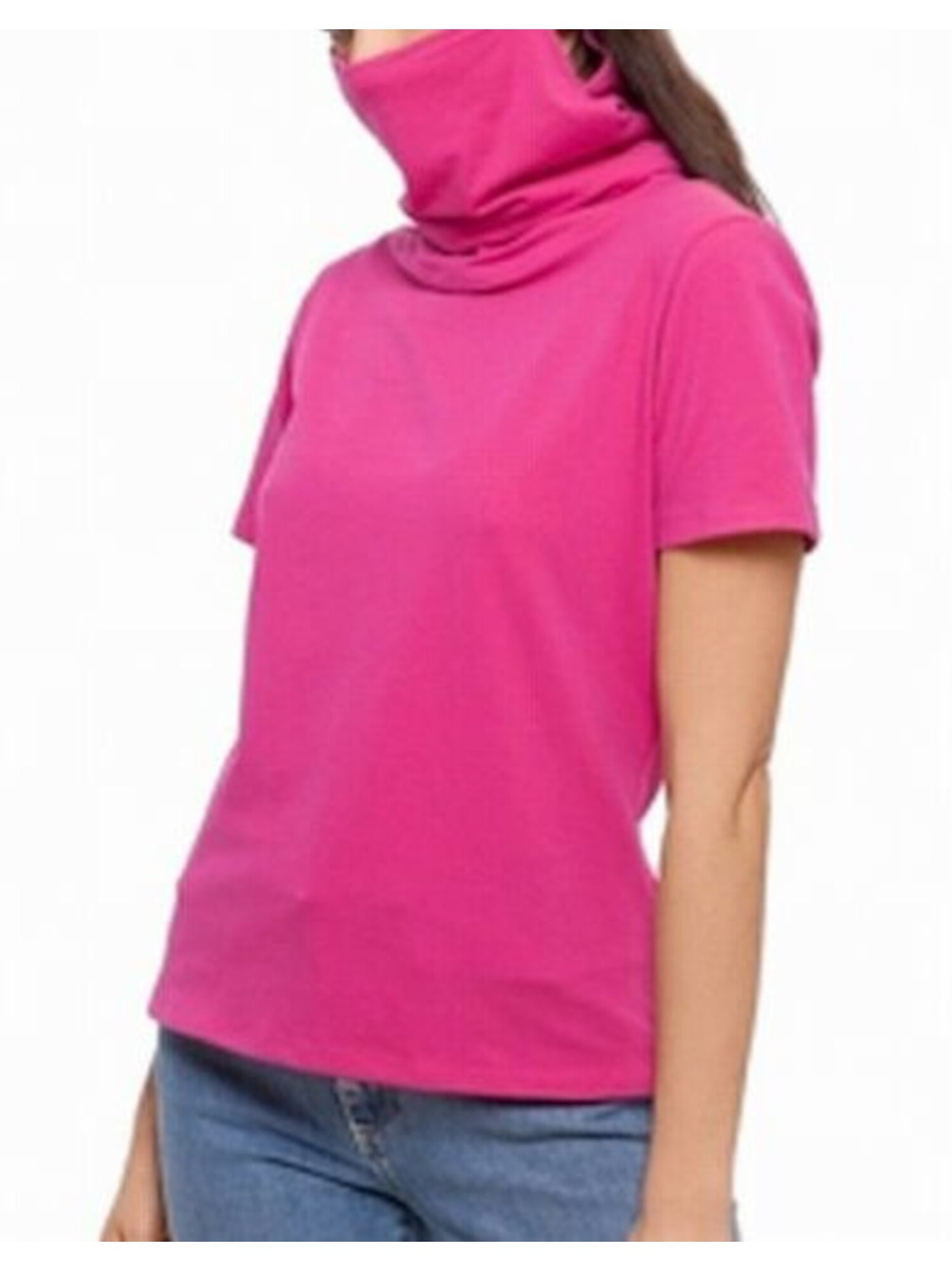 BETSY & ADAM Womens Pink Attached Face Mask Relaxed Fit I Short Sleeve Top M